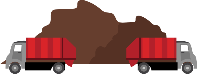 en soptipp med två lastbilar